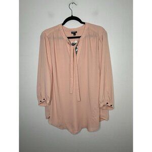 Torrid Peach Orange Long Sleeve Boho Tassels V Neck Blouse Top Size 1 NWT